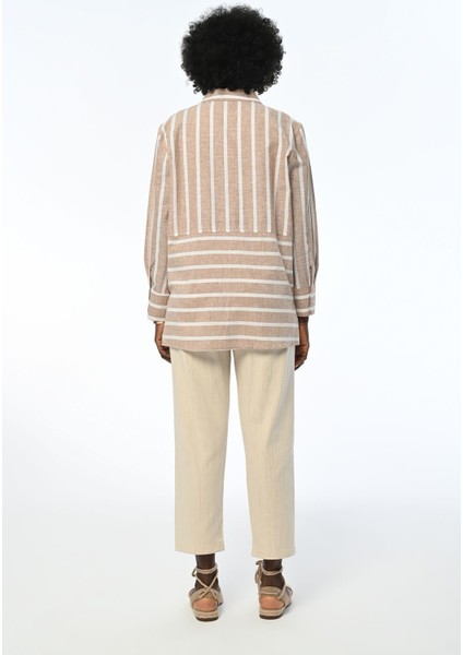 Kadın Çizgili Tek Cepli Rahat Kalıp Gömlek indirimleri