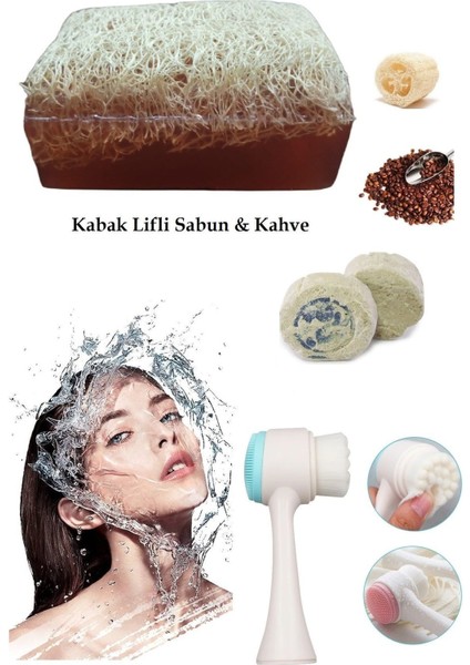 3lü Set Yüz Temizleme Fırçası Cilt Bakım Arındırıcı Lifli Peeling Kahveli Sabun Ruşur Taşı