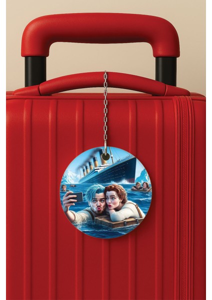 Desenli Baskılı Pleksi Zincir Aparatlı Bavul Etiketi Valiz Etiketi Titanic Selfie