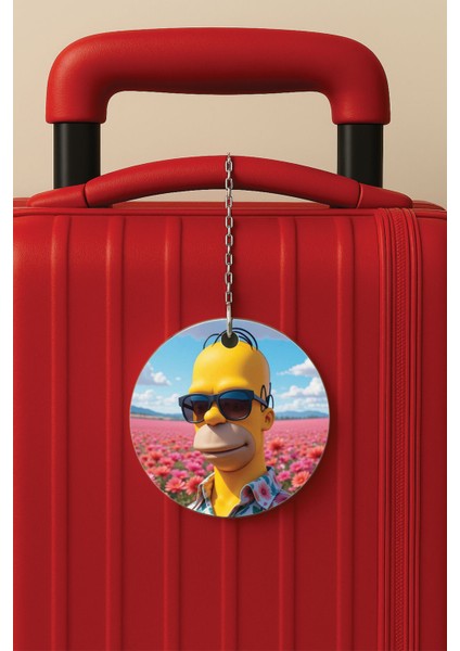 Desenli Baskılı Pleksi Zincir Aparatlı Bavul Etiketi Valiz Etiketi Babasimpson