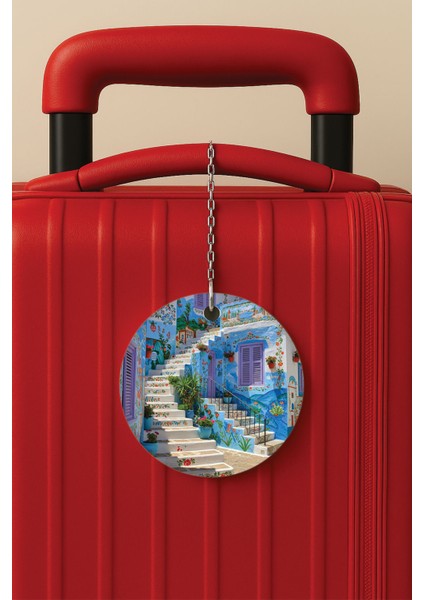 Desenli Baskılı Pleksi Zincir Aparatlı Bavul Etiketi Valiz Etiketi Island Home