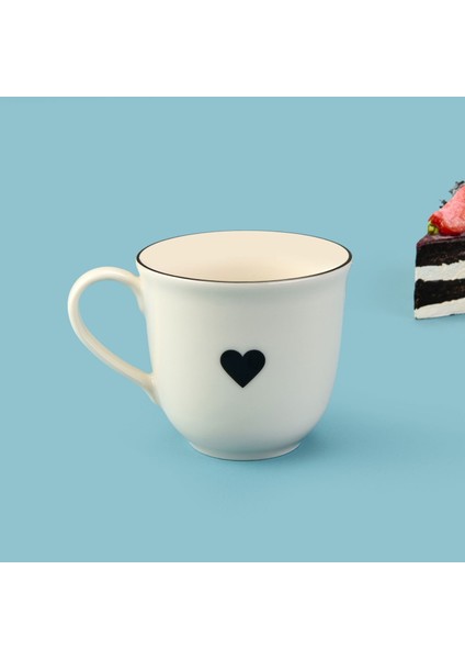 Kitchen Bold Heart Porselen Kupa - Siyah / Beyaz - 290 ml fiyatları
