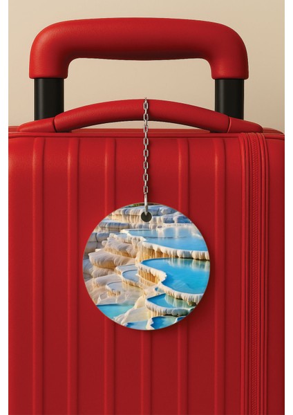 Desenli Baskılı Pleksi Zincir Aparatlı Bavul Etiketi Valiz Etiketi Pamukkale