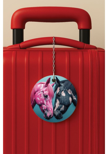 Desenli Baskılı Pleksi Zincir Aparatlı Bavul Etiketi Valiz Etiketi Mr And Mrs Horse