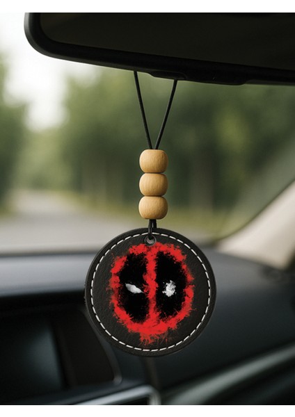 Özel Tasarım Deri Baskılı Desenli Araba Dikiz Aynası Süsü Siyah - DEADPOOL521225