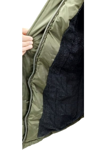 Kız Çocuk Haki Beli Lastikli Kapüşonu Kürklü Kol Ucu Ribanalı Fermuar Çıtçıt Kapamalı Midi Boy Mont fırsatları