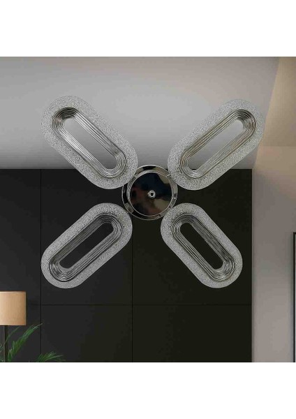 Serra 4lu Krom Plafonyer Salon Oturma Odasi 3 Renk LED Isıklı Avize modelleri