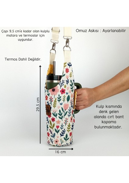 El Yapımı Çıtı Pıtı Çiçek Desenli Matara Termos Kılıfı Kulplu Model Quencher Pipetli 1,18 fiyatları
