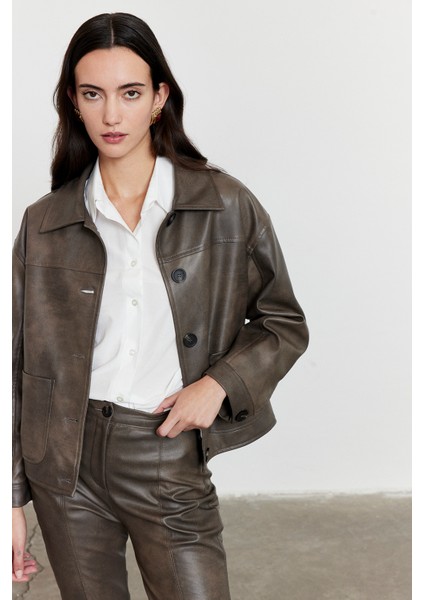 Suni Deri Bomber Ceket Gri fiyatları