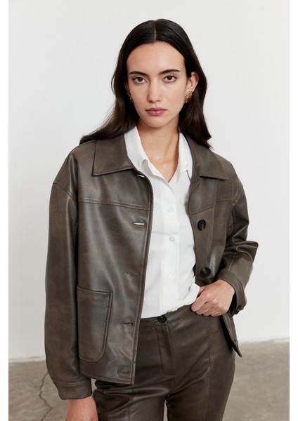 Suni Deri Bomber Ceket Gri fırsatları