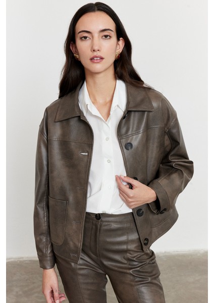 Suni Deri Bomber Ceket Gri indirimleri