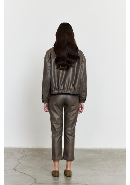 Suni Deri Bomber Ceket Gri