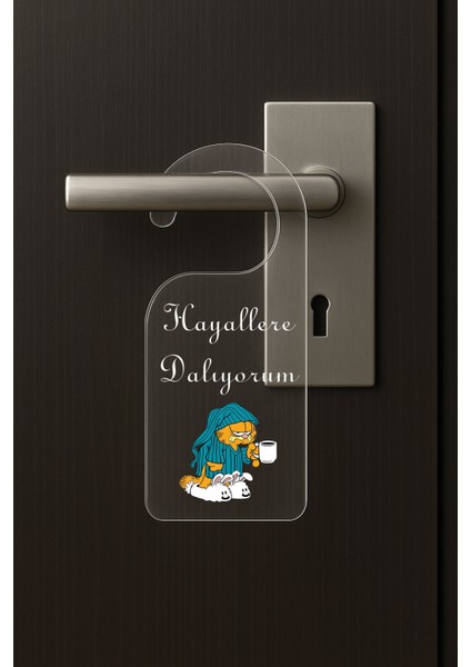 Baskılı Otel Oda Ev Daire Yatak Çocuk Odası Için Desenli Kapı Kolu Askısı Hayallere Dalıyorum