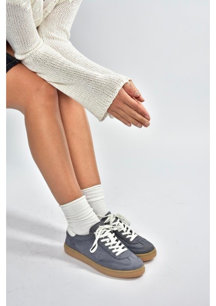 V999061501 Lacivert Hakiki Deri Nubuk Kadın Spor Ayakkabı Sneakers modelleri