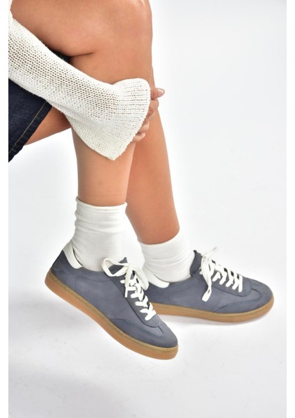 V999061501 Lacivert Hakiki Deri Nubuk Kadın Spor Ayakkabı Sneakers fırsatları