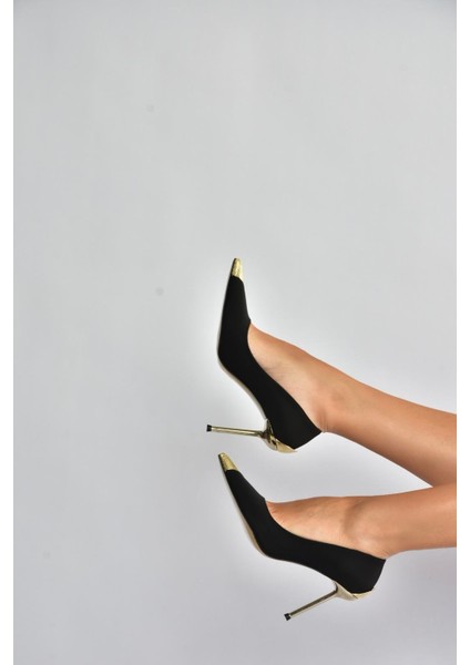 V820099504 Siyah Kumaş Ince Galvaniz Topuklu Kadın Ayakkabı fırsatları