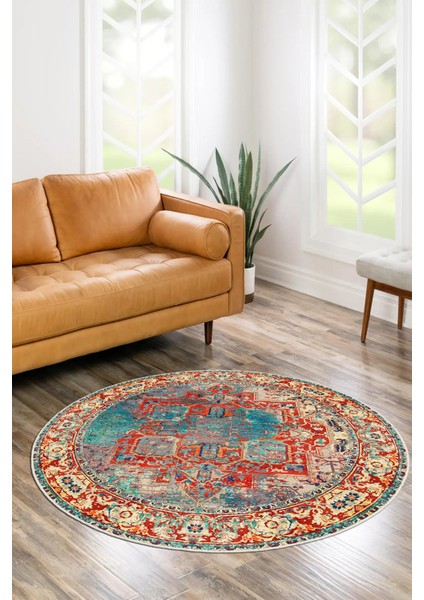 Yeni Desen Yıkanabilir Kaymaz Tabanlı Bohem Tarz Dijital Baskı Salon Halısı, Yumuşak Dokulu Lüks Halı Modeli ve 50 x 50 Kırmızı Renk Yuvarlak Halı