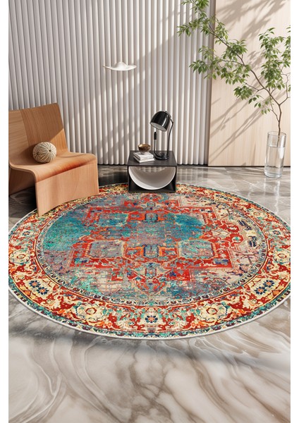 Yeni Desen Yıkanabilir Kaymaz Tabanlı Bohem Tarz Dijital Baskı Salon Halısı, Yumuşak Dokulu Lüks Halı Modeli ve 50 x 50 Kırmızı Renk Yuvarlak Halı modelleri