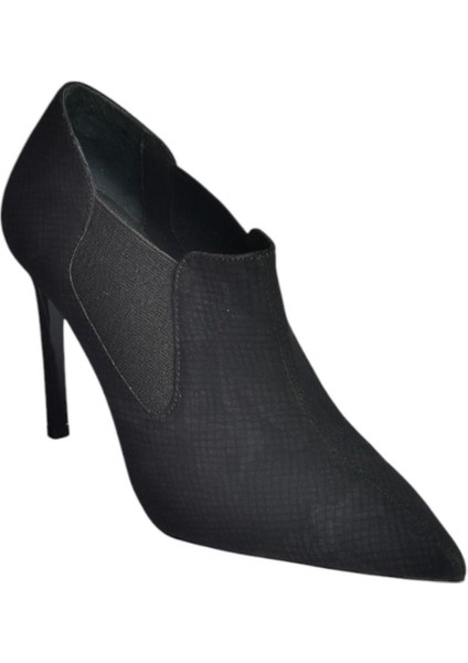 V820205207 Siyah Yılan Baskılı Ince Topuklu Kadın Ayakkabı