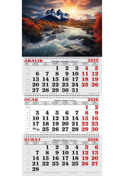 2026 Yılı Gemici Takvimi- Dağlar ve Şelale Ai