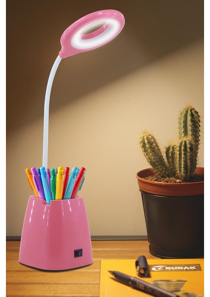 Masa Lambası Kalemlikli Telefon Tutuculu Kablolu LED Ders Çalışma Lambası