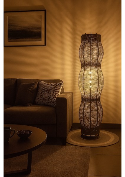 Bohem,ahşap,jüt,hasır,rustik,modern,doğal El Yapımı Lambader 135*32