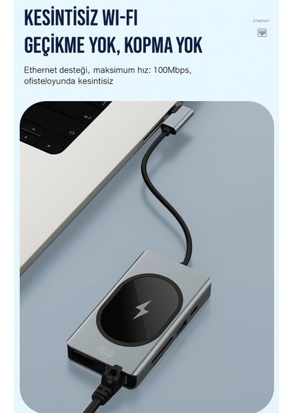 Taşınabilir Dock Istasyonu 9 In 1 HUB007 15W Kablosuz Şarj Özelliği, 2x USB 3.0 5gbps, Ethernet 10,100,1000MBPS, Hdmi, 3.5mm Aux, Sd/tf, Vga, Displayport/mini Dp, Type-C, MacBook Ile Uyumlu fırsatları