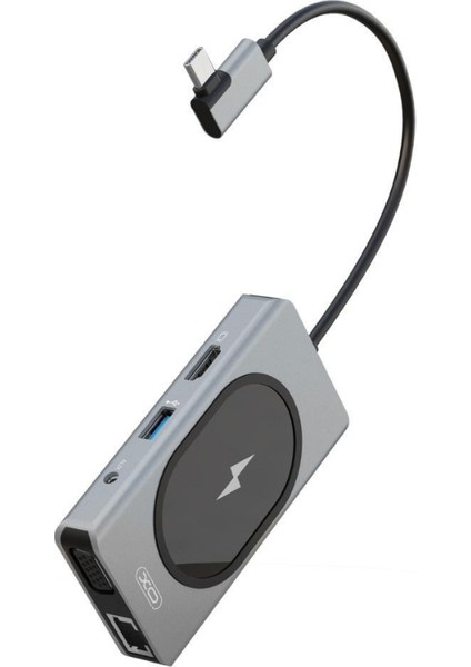 Taşınabilir Dock Istasyonu 9 In 1 HUB007 15W Kablosuz Şarj Özelliği, 2x USB 3.0 5gbps, Ethernet 10,100,1000MBPS, Hdmi, 3.5mm Aux, Sd/tf, Vga, Displayport/mini Dp, Type-C, MacBook Ile Uyumlu