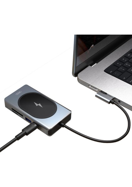 Taşınabilir Dock Istasyonu 9 In 1 HUB007 15W Kablosuz Şarj Özelliği, 2x USB 3.0 5gbps, Ethernet 10,100,1000MBPS, Hdmi, 3.5mm Aux, Sd/tf, Vga, Displayport/mini Dp, Type-C, MacBook Ile Uyumlu