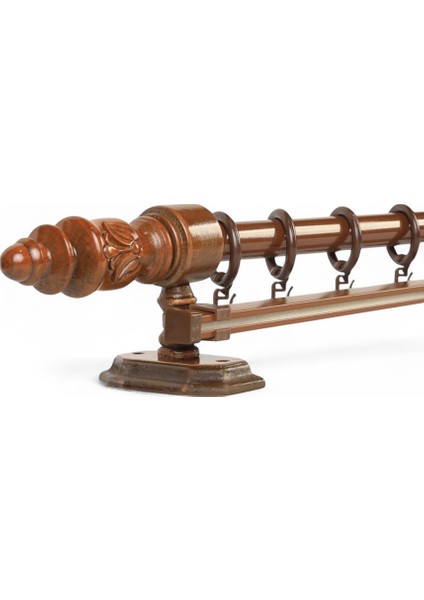 Modern Demonte Başlıklı Tek Raylı Ahşap Rustik Perde Askısı