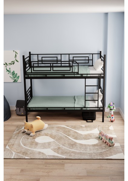 Defne Genç Çocuk Yatak Odası Metal Ranza ve Karyola Siyah