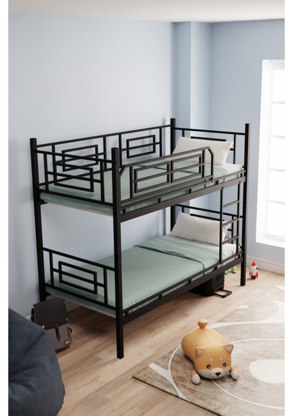 Defne Genç Çocuk Yatak Odası Metal Ranza ve Karyola Siyah fırsatları