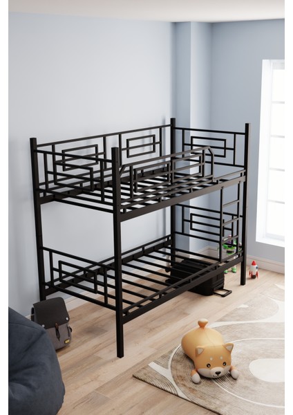 Defne Genç Çocuk Yatak Odası Metal Ranza ve Karyola Siyah indirimleri