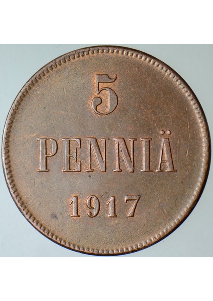 Finlandiya 5 Pennia 1917 Rusya Hakimiyeti Kerensky Hükümeti-Iç Savaş Dönemi. Çilaltı(-) fiyatları