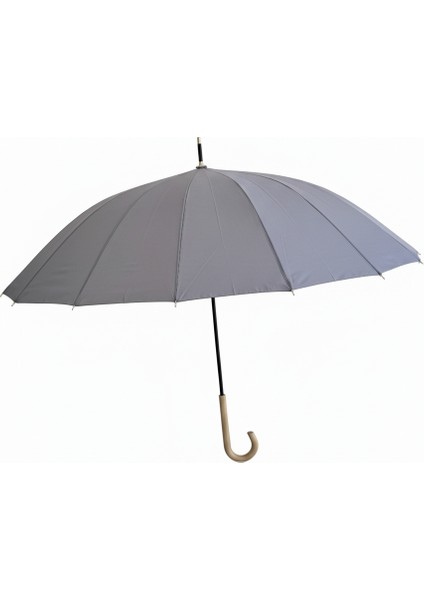 Açık Gri 1. Sınıf Kalite Baston Tip Rüzgar Korumalı Metal 16 Telli Siyah Gövde