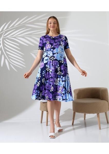 Dokuma Penye Viskon Kumaş Geniş Kesim Rahat Kalıp Desenli Elbise