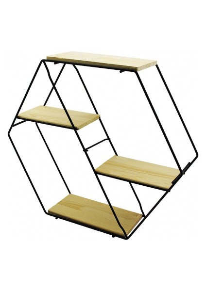 Petek - 4 Katlı Metal Iskeletli - Ahşap Raflı Dekoratif Raf 60 x 14 x 53 cm (5324)