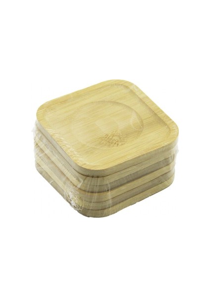 Kare= 9.7 x 9.7cm 6pcs Bambu - Ahşap Çay Tabak (5324)