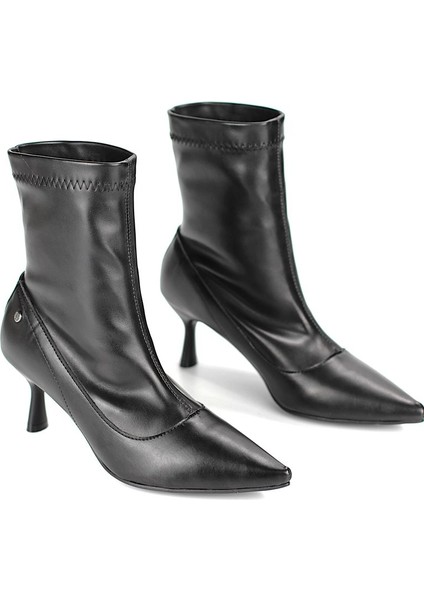Sylvie Siyah Cilt Esnek Yumuşak Kaymaz Taban (6cm) Streç Bot fırsatları
