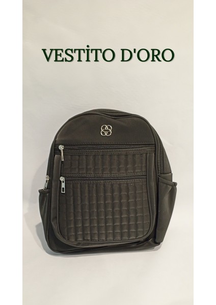 Çok Cepli Kapitoneli Kadın Sırt Çantası - Vestito D'oro