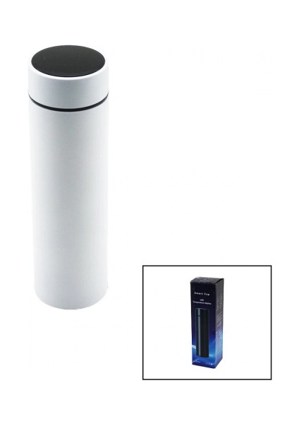 Beyaz LED Derece Göstergeli 304-ÇELİK Termos 500ML Filtreli 12 Saat Sıcak - Soğuk Tutma (5324)