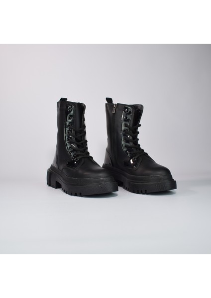 Kadın Siyah Kalın Tabanlı Fermuarlı Parlak Postal Bot fiyatları
