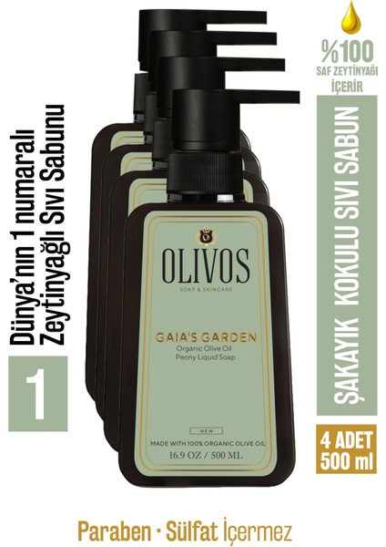 %100 Doğal Zeytinyağlı Şakayık Kokulu Sıvı El Sabun Yoğun Nemlendirici Arındırıcı Bitkisel 4X500 ml