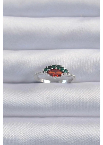 Bfs Pirinç Gümüş Renk Renkli Zirkon Taşlı Ayarlanabilir Karpuz Model Yüzük