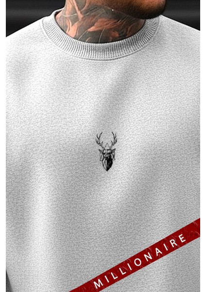 Erkek Gri Melanj Geyik Kalın Soft 3 Iplik Içi Şardonlu 0 Sıfır Yaka Oversize Salaş Sweatshirt fiyatları