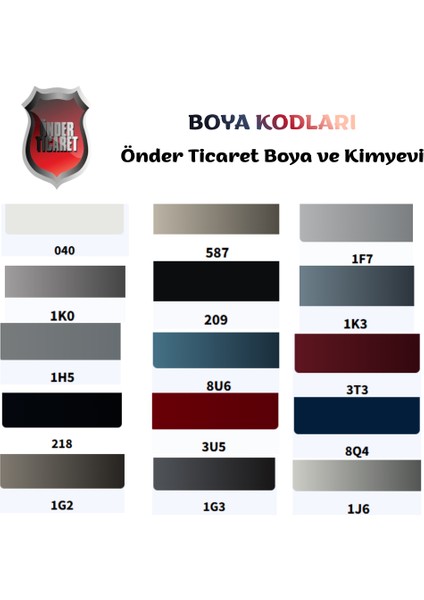 Toyota Corolla Aracınızın Renk Koduna Özel Rötuş Boyası fiyatları