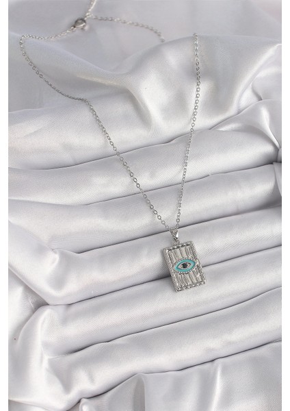 Bfs 316L Çelik Gümüş Renk Zirkon Taşlı Göz Işleme Detaylı Plaka Model Kadın Kolye fiyatları