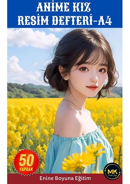 Anime Kız Çiçekler Içinde Resim Defteri (Orta Boy)