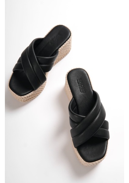 Joymıx Dolgu Topuklu Ortopedik Taban Hasır Görünümlü Kadın Terlik Ckt - Siyah fırsatları