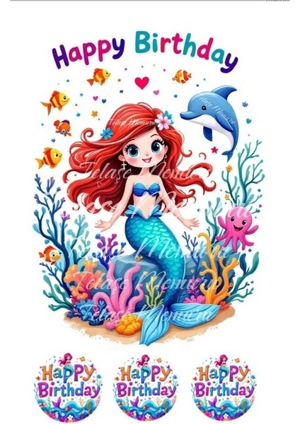 Deniz Kızı Pasta Süsü Pasta Resmi ve Baskısı - Yenilebilir Pasta Süsü- Yenilebilir Kağıt 3 Baskı3